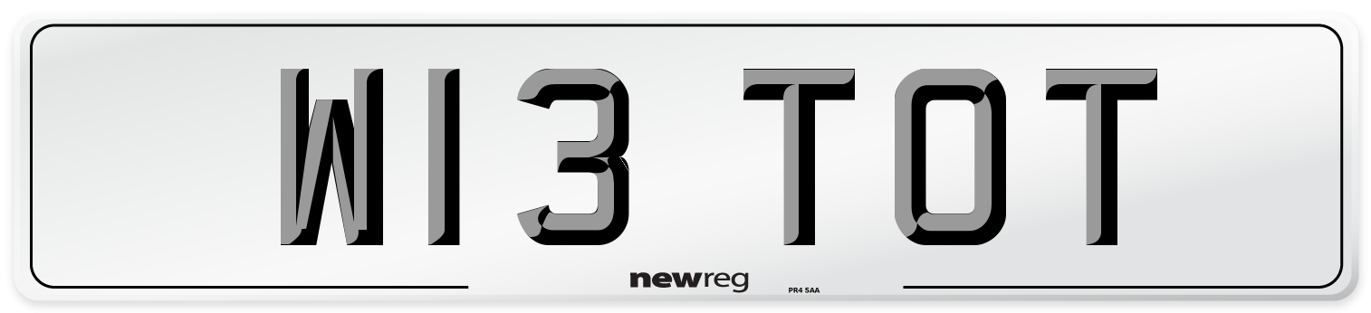 W13 TOT Number Plate from New Reg